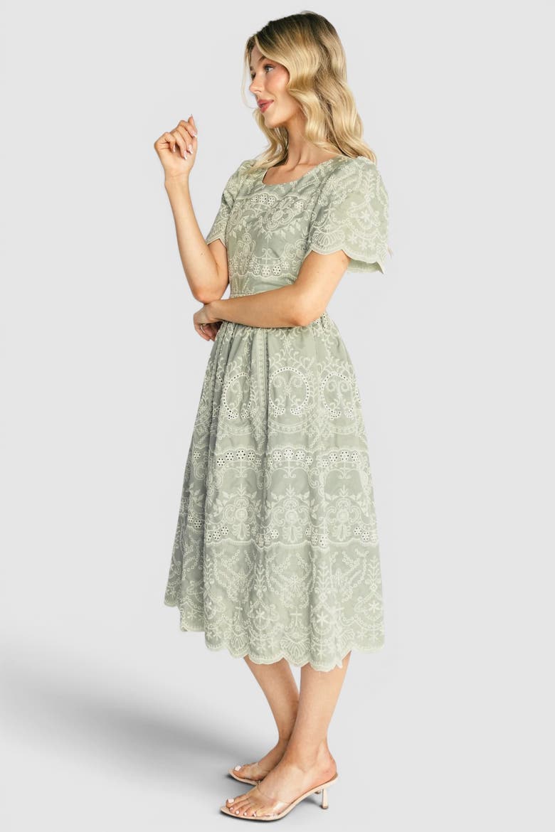 Margot Eyelet Midi Dress, Alternate, color, Sage