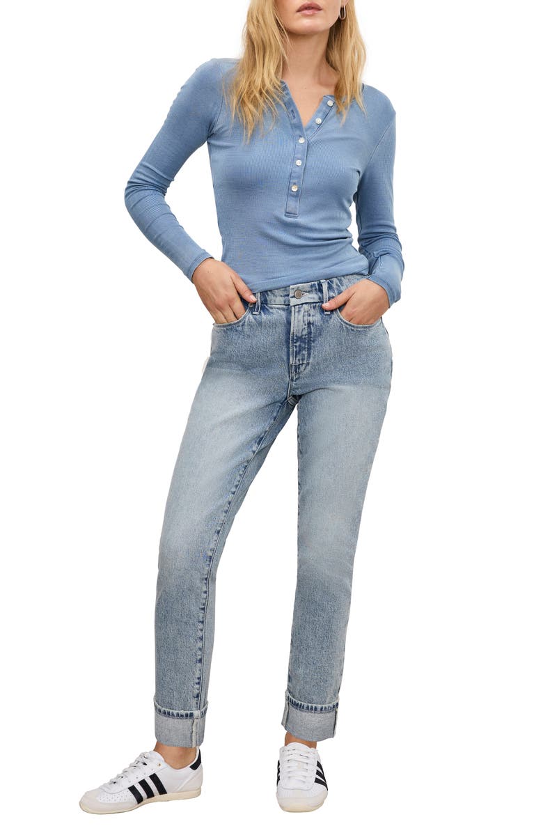 Cuffed High Waist Straight Leg Jeans