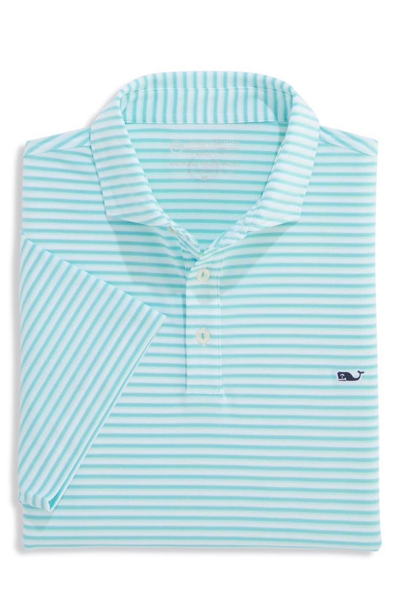 vineyard vines Sankaty Stripe Performance Piqué Polo, Alternate, color, White/ Mint/ Blue