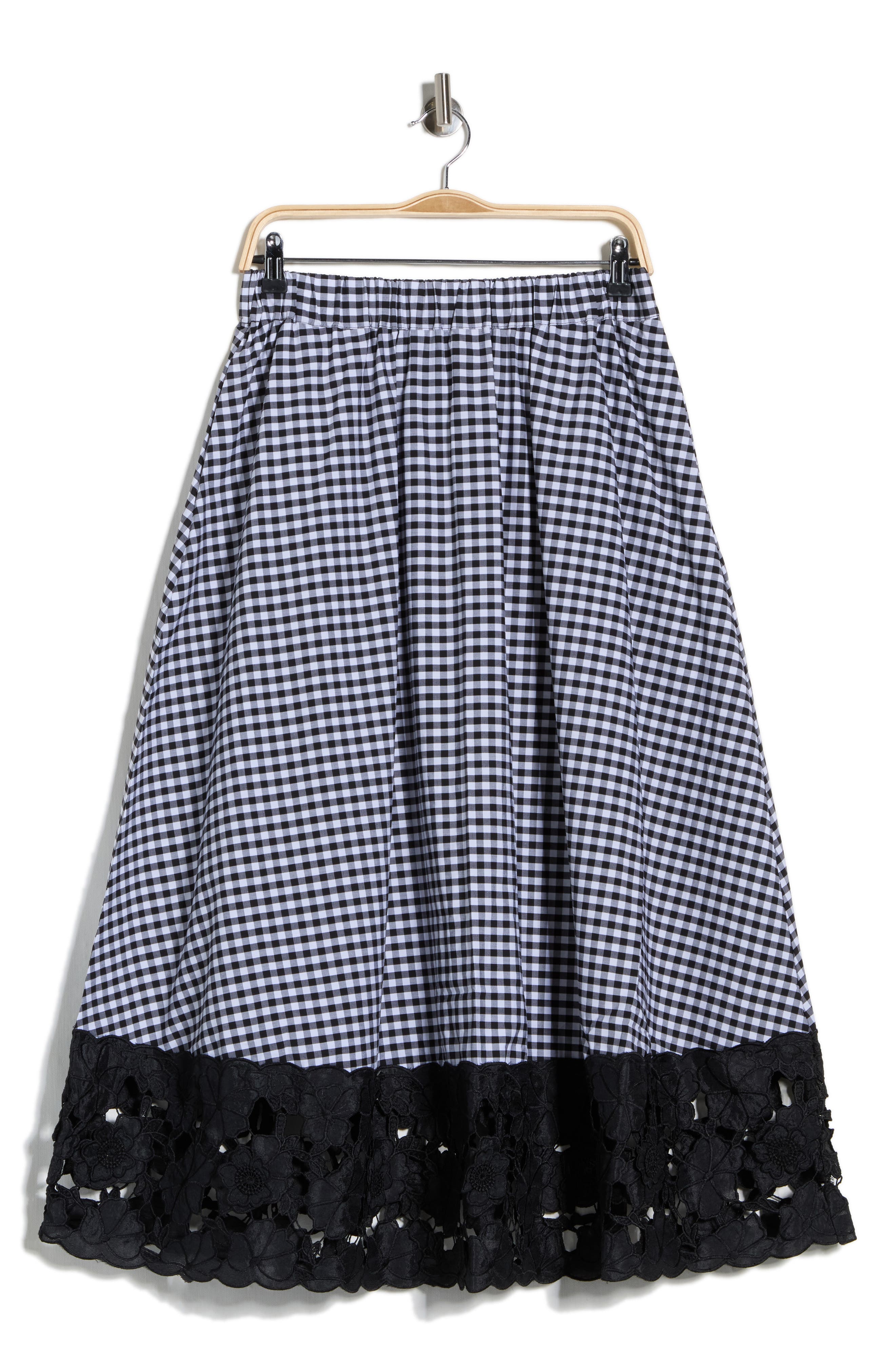 Ellen Tracy Gingham Lace Hem A-Line Skirt