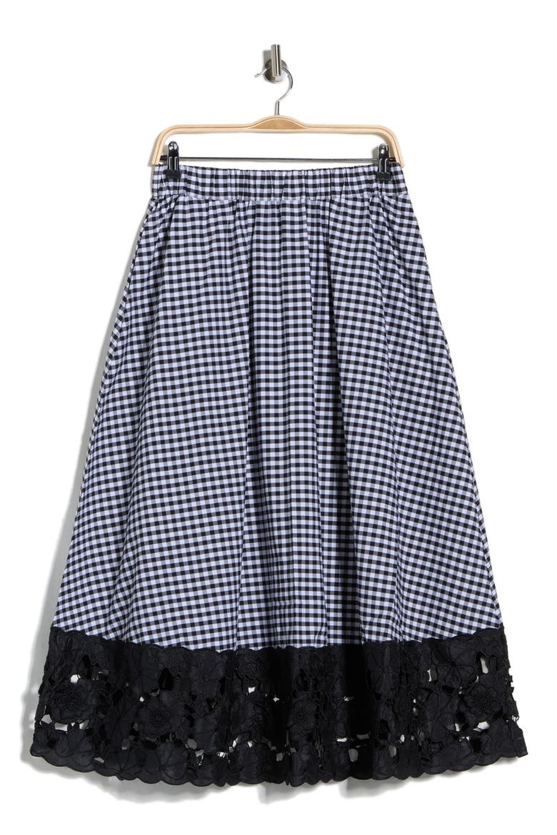 Gingham Lace Hem A-Line Skirt, Alternate, color, BLACK GINGHAM