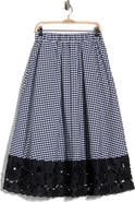 Ellen Tracy Gingham Lace Hem A-Line Skirt