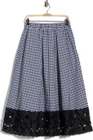 Ellen Tracy Gingham Lace Hem A-Line Skirt