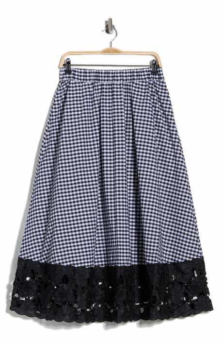 Ellen Tracy Gingham Lace Hem A-Line Skirt