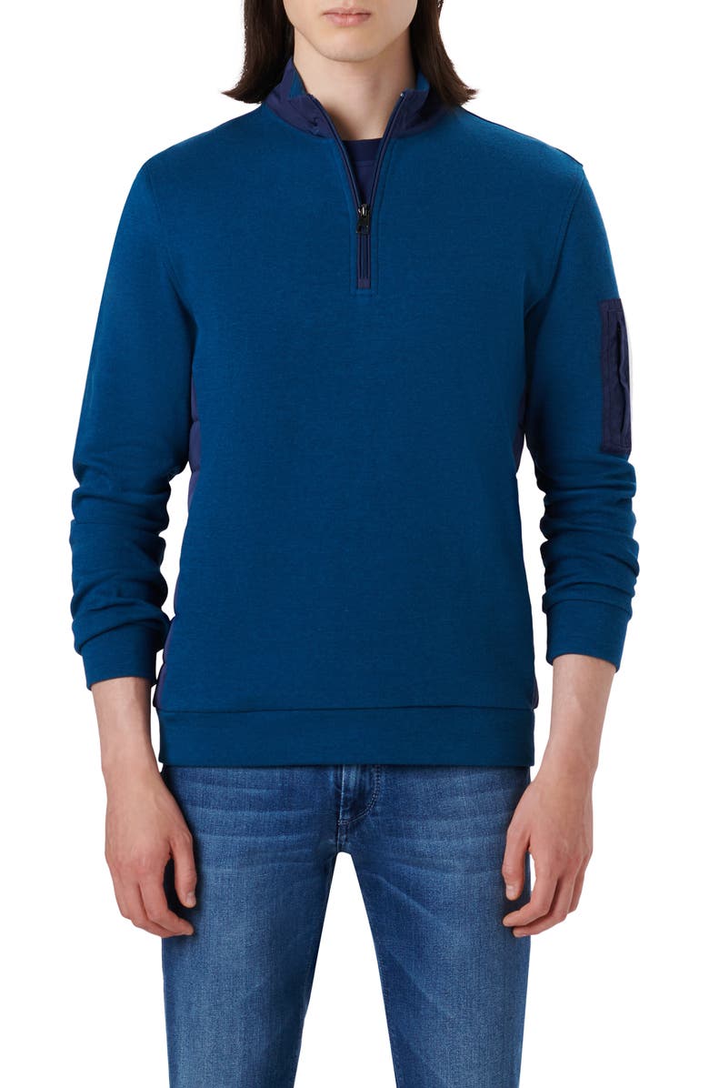 Bugatchi Mixed Media Quarter Zip Pullover, Main, color, Opal Blue