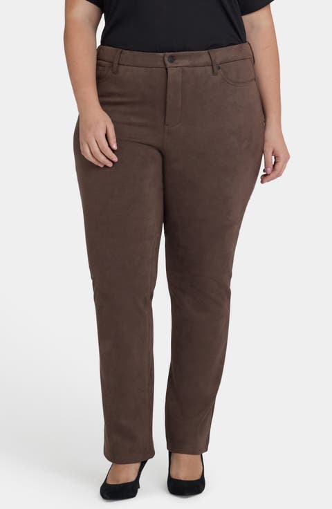 Marilyn High Waist Straight Leg Faux Suede Pants (Plus)