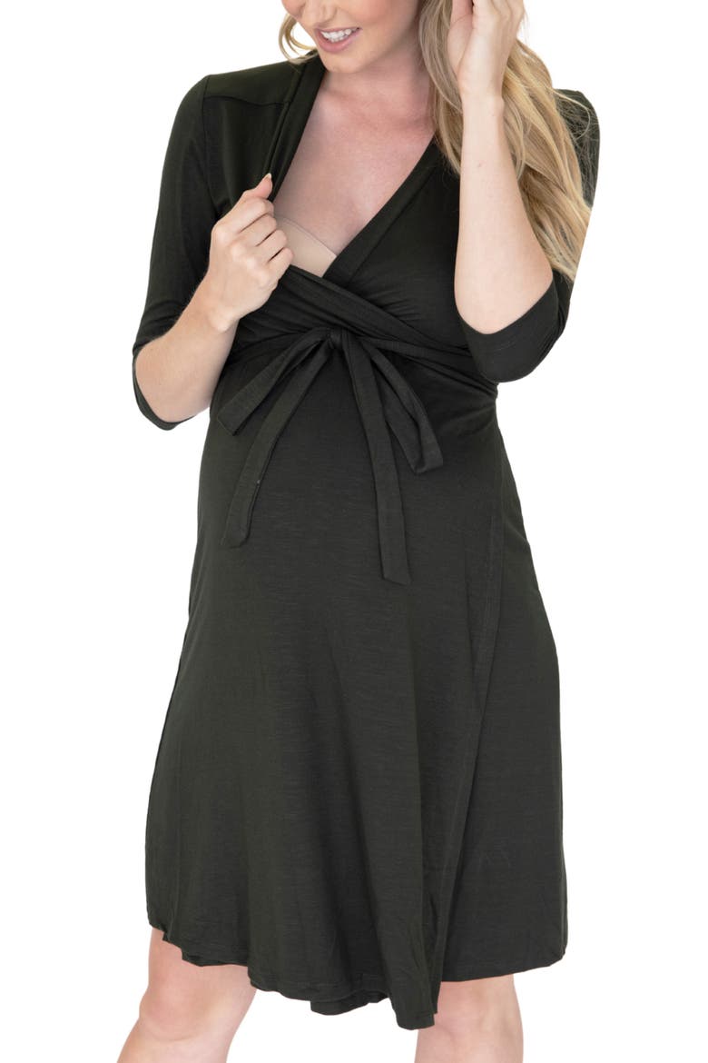 Empire Waist Maternity/Nursing Wrap Dress, Alternate, color, BLACK