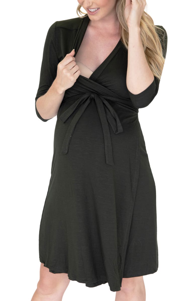 Angel Maternity Empire Waist Maternity/Nursing Wrap Dress, Alternate, color, Black