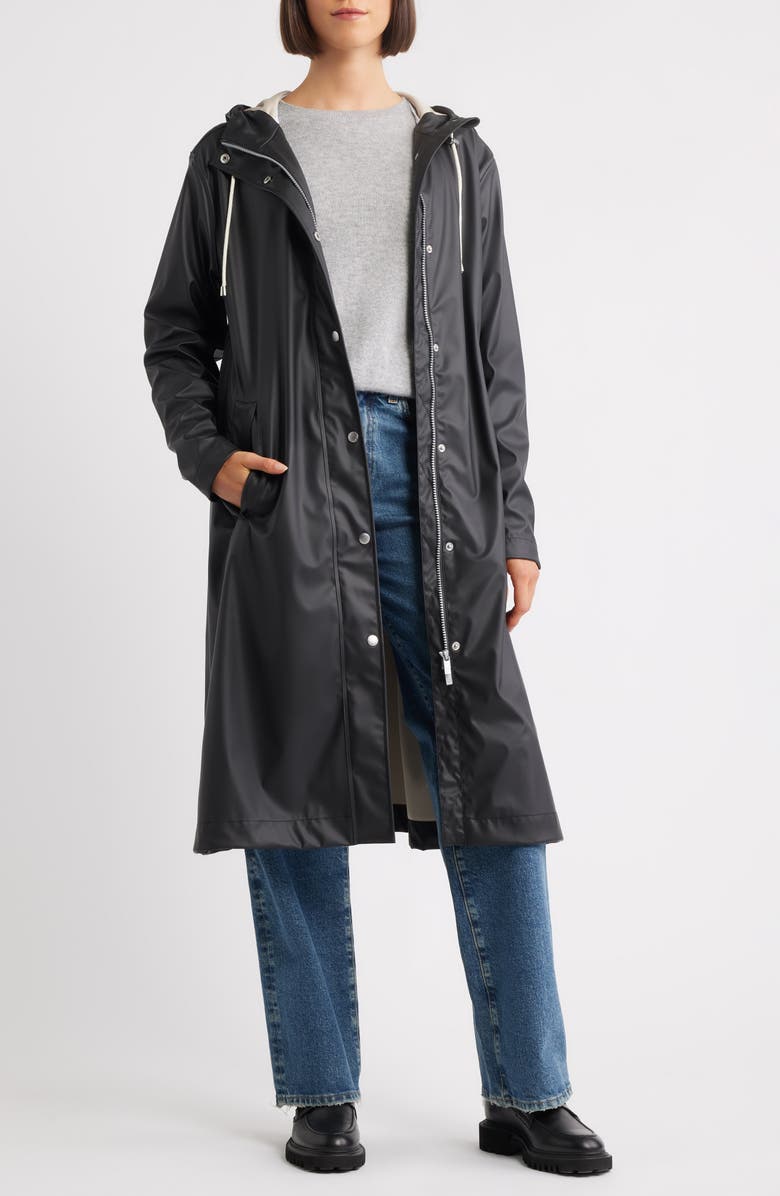 Ilse Jacobsen Hooded Longline Coated Raincoat, Alternate, color, Black Beauty