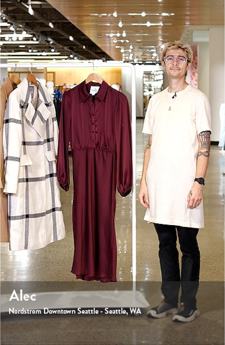 Fluid Long Sleeve Satin Midi Shirtdress, sales video thumbnail