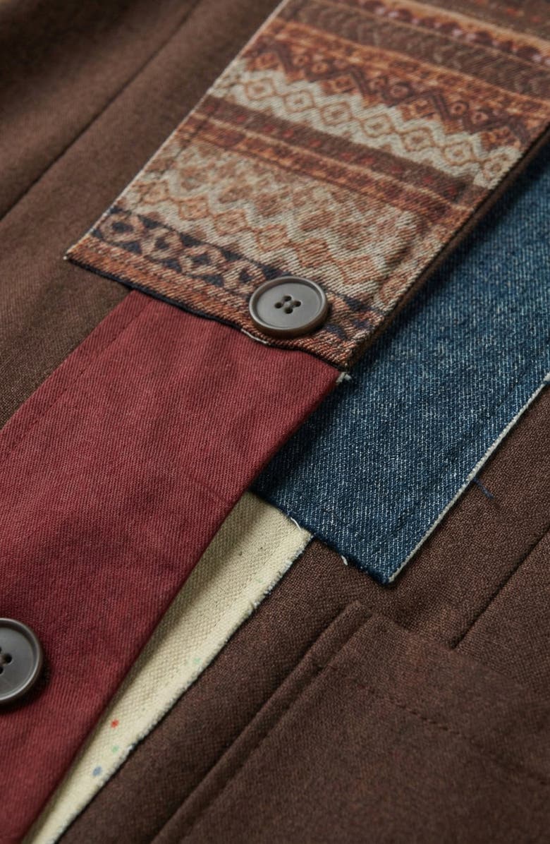 Modenaire Patchwork Detail Notched Lapel Blazer, Alternate, color, Dark Brown