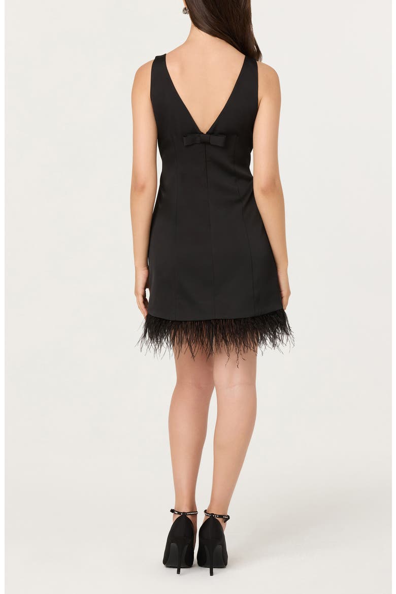 Alisanne Bateau Neck Feather Hem Minidress, Alternate, color, BLACK