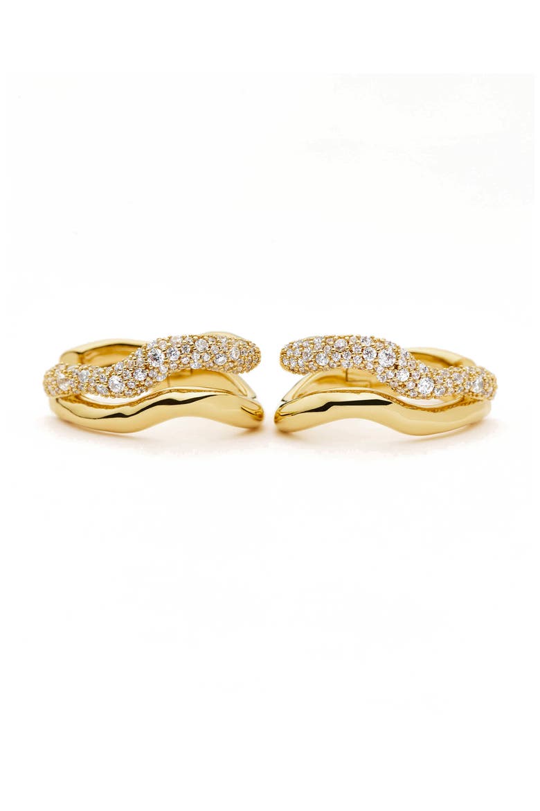 Molten Snow Cubic Zirconia Double Hoop Earrings, Alternate, color, GOLD