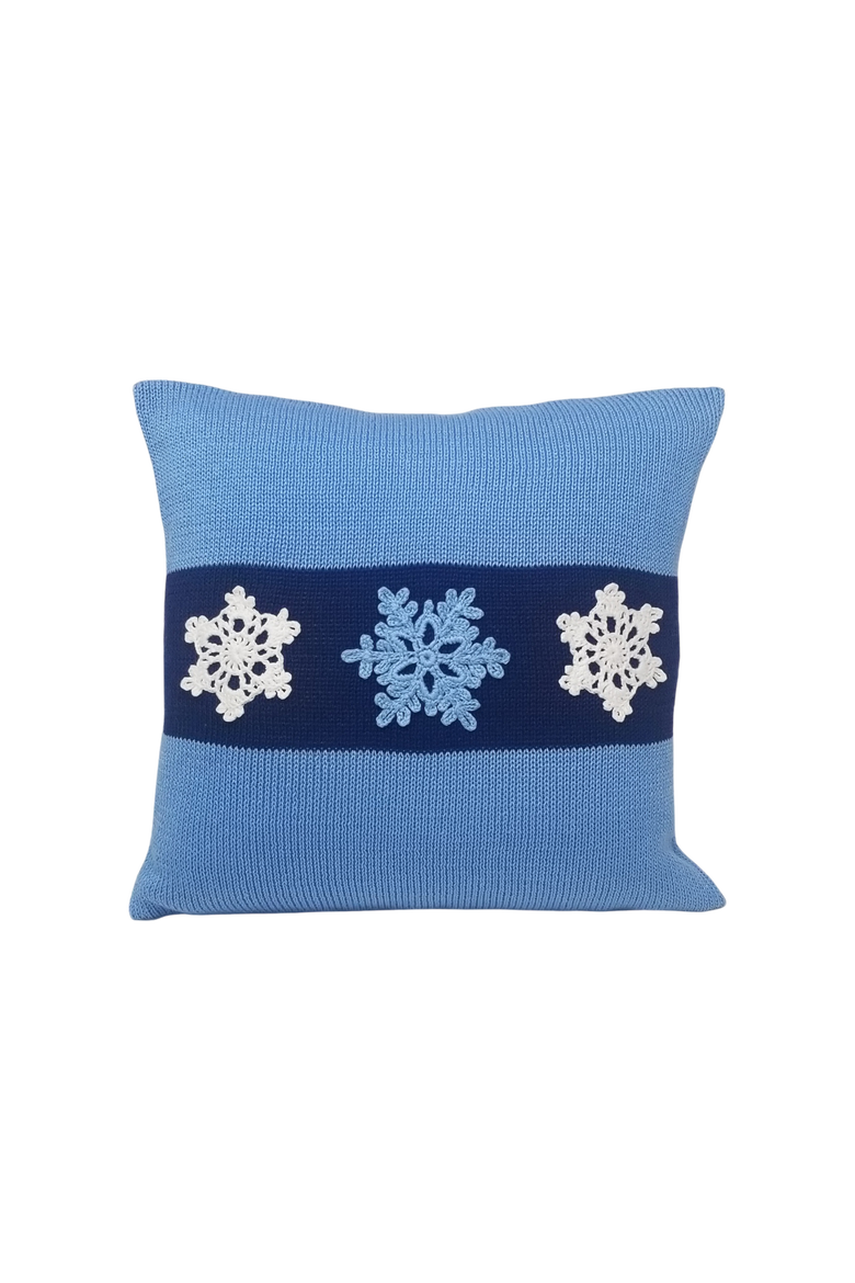 12" Blue Snowflake Pillow, Main, color, Blue