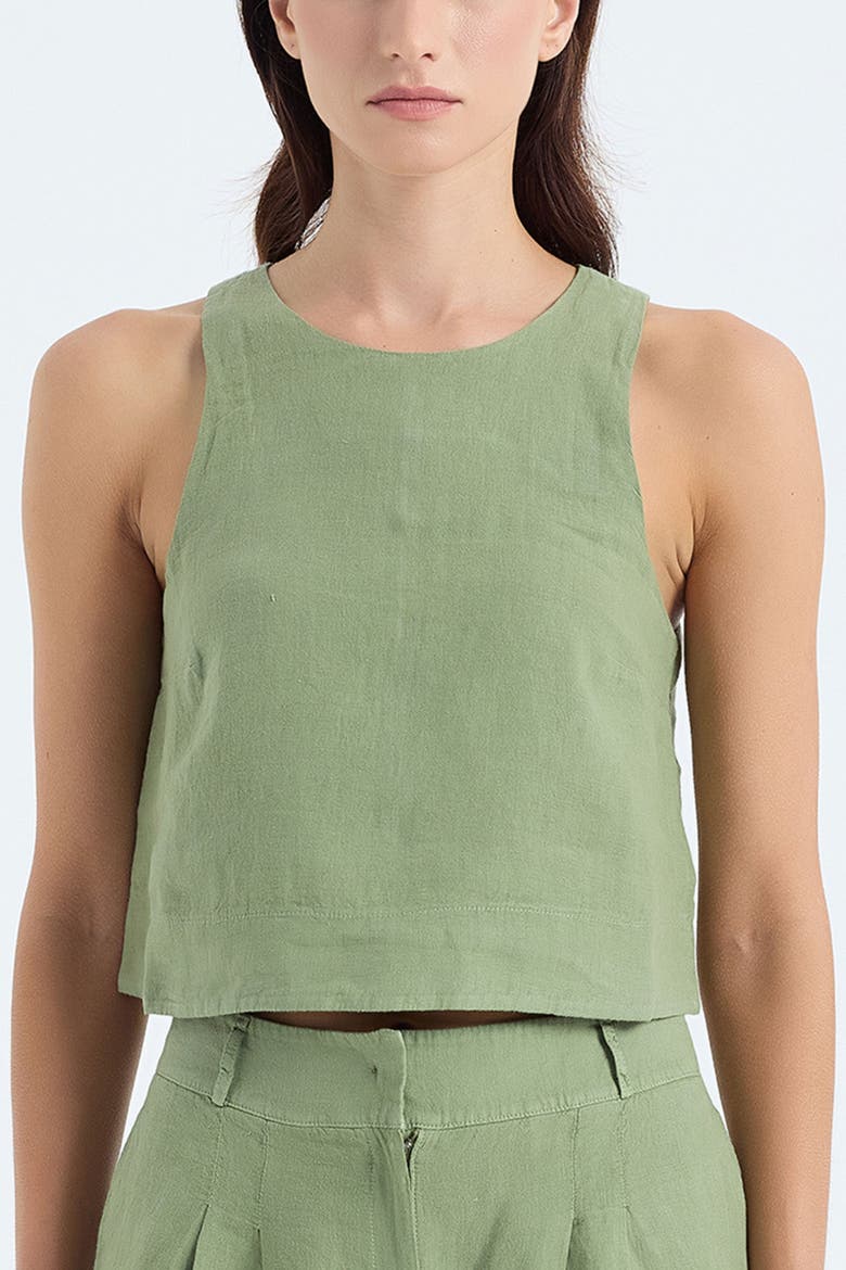 Lena 100% Linen Sleeveless Crop Top, Main, color, Green