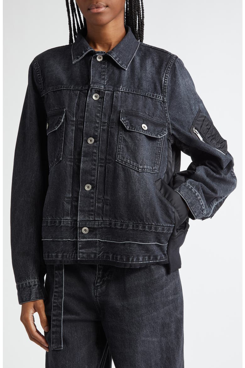 Denim & Nylon Twill Jacket, Alternate, color, BLACK 001