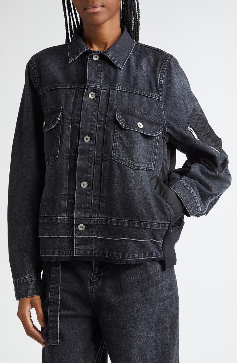 Sacai Denim & Nylon Twill Jacket, Alternate, color, Black 001