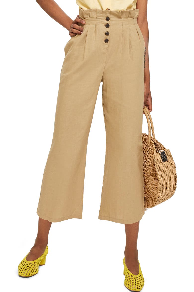 Button Wide Leg Crop Trousers, Main, color, STONE