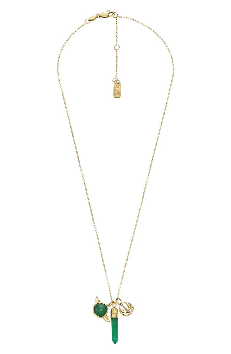 Fossil x Star Wars<sup>™</sup> Green Aventurine Yoda Charm Necklace, Main, color, 