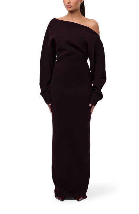 One-Shoulder Long Sleeve Maxi Sweater Dress