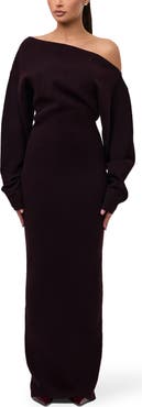 Naked Wardrobe One-Shoulder Long Sleeve Maxi Sweater Dress