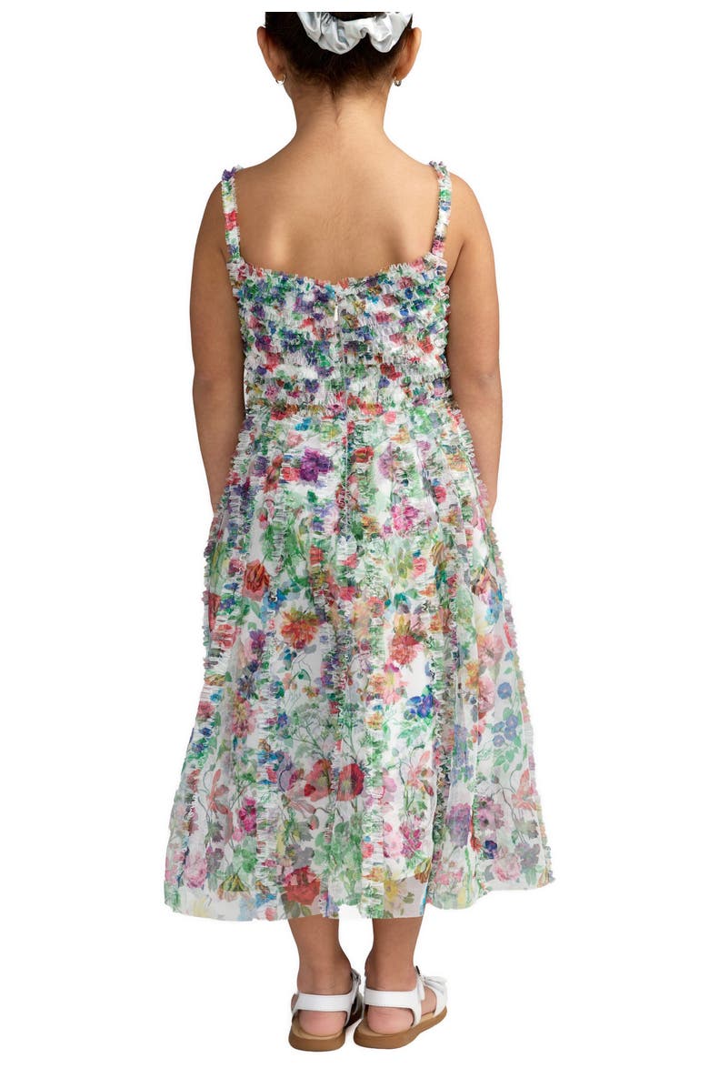 Mac Duggal Girls Mesh V-Neck Floral Print Mini Dress, Alternate, color, Multi