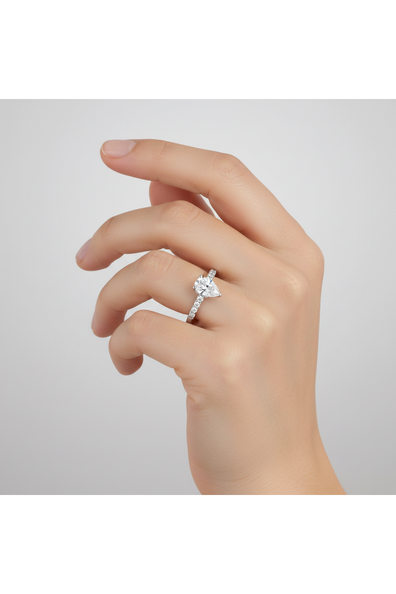 Rasha 14K White Gold Pear Lab Grown Diamond Hidden Halo Engagement Ring - 2 Ct, Alternate, color, 14K White Gold