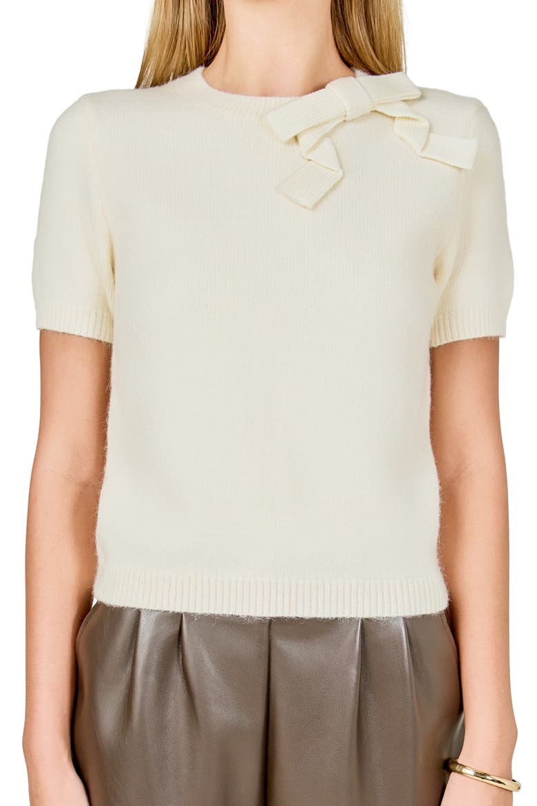 Bow Detail Short Sleeve Sweater, Alternate, color, CREAM