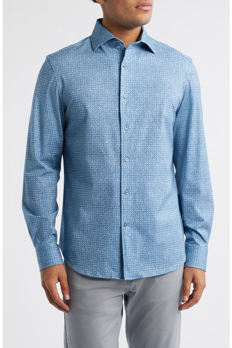 OoohCotton® Devon Abstract Print Button-Up Shirt, Main, color, COBALT