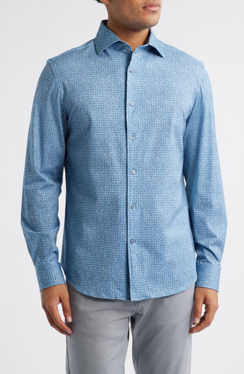 OoohCotton® Devon Abstract Print Button-Up Shirt