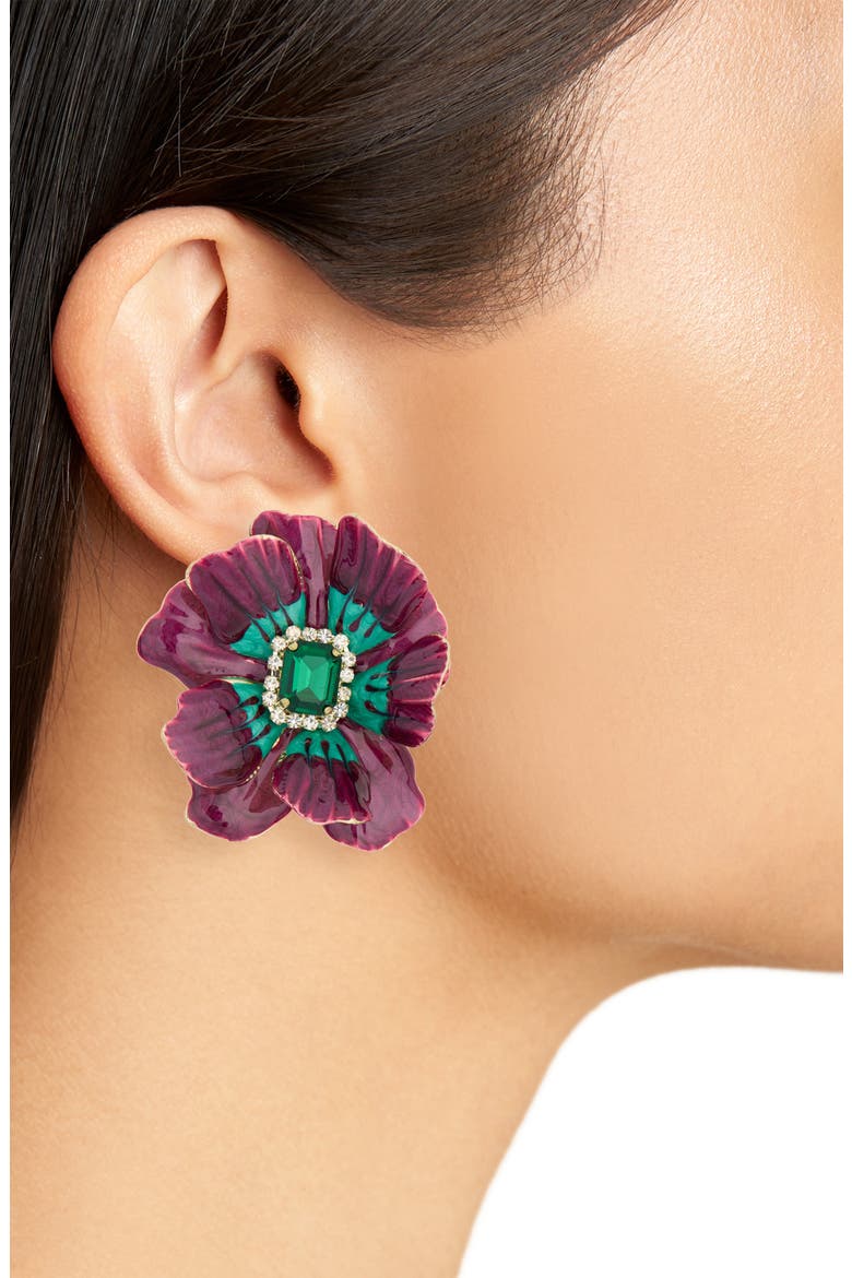 Crystal & Enamel Flower Statement Earrings, Alternate, color, BURGANDY