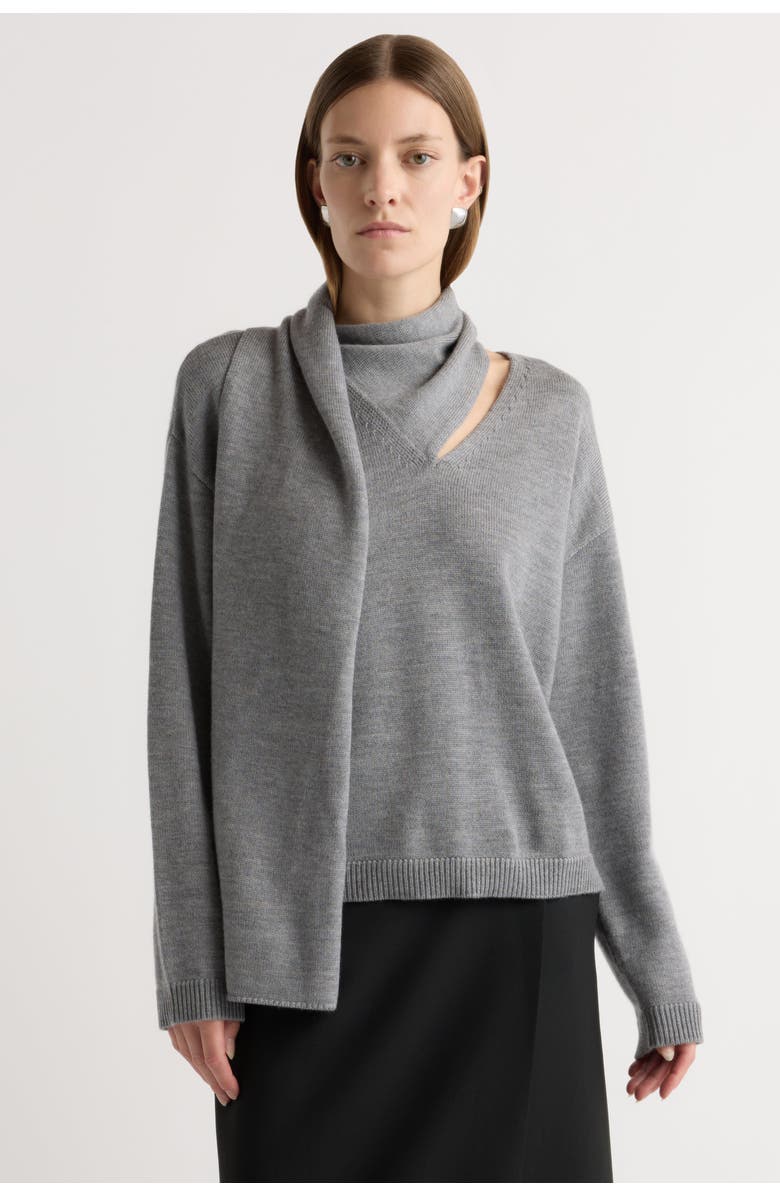 Modern Citizen Amanda Scarf-Neck Wool Sweater, Main, color, Heather Graphite