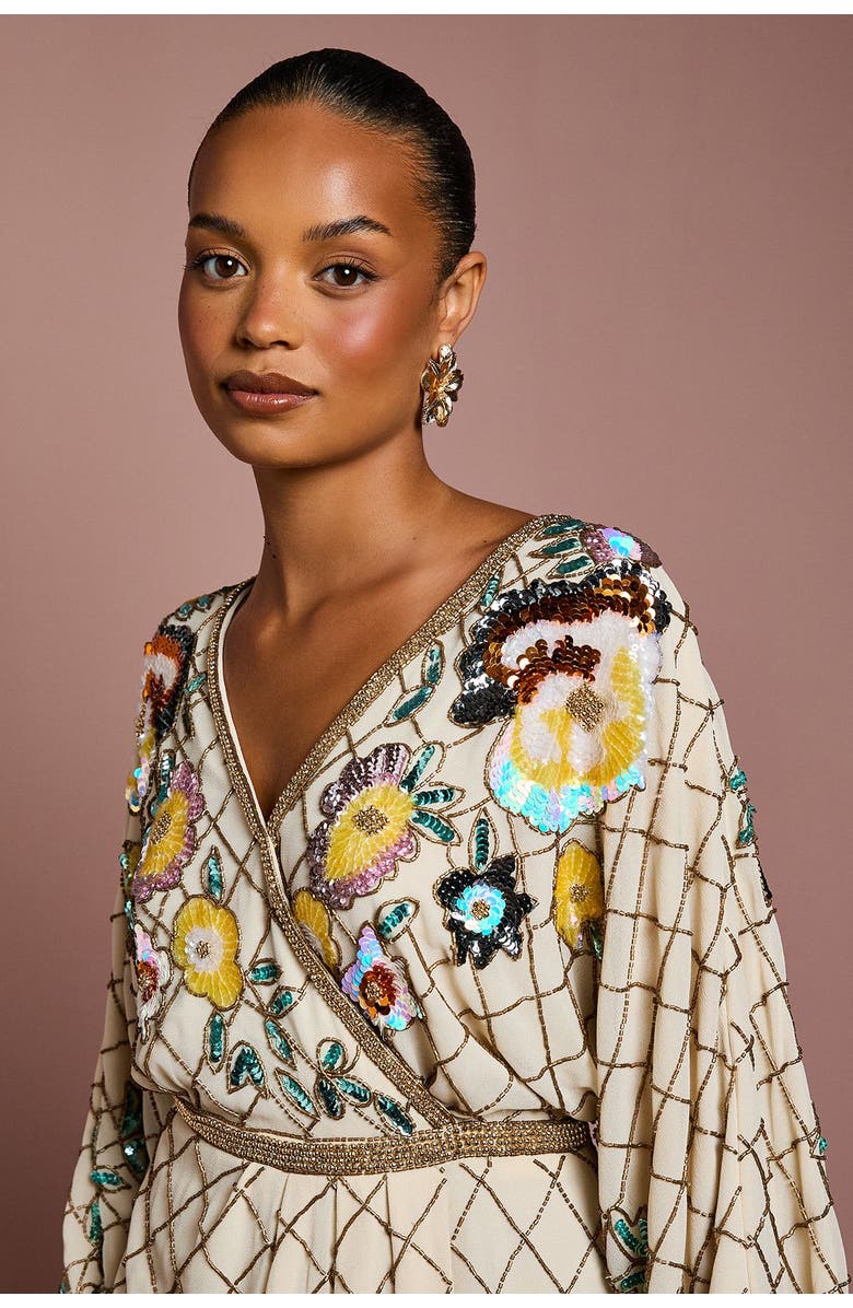 Coast Petite Embellished Mini Dress, Alternate, color, Champagne