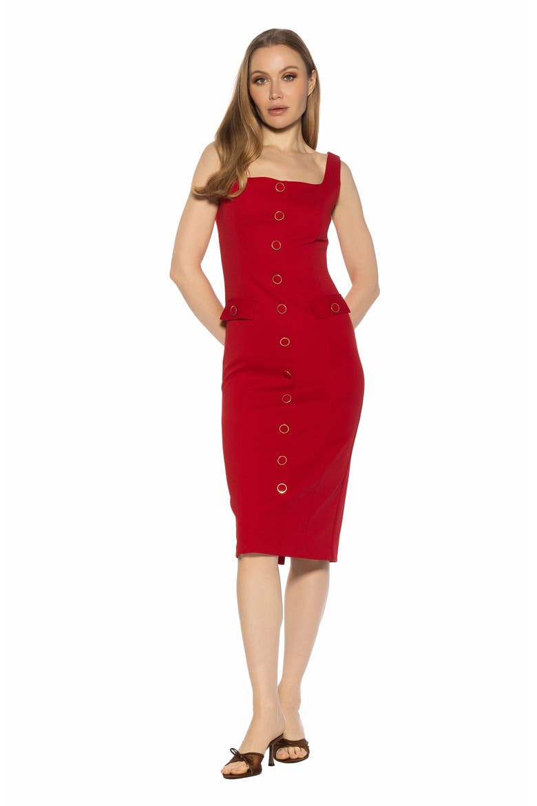 Mae Button Trim Sleeveless Shift Dress, Alternate, color, RED