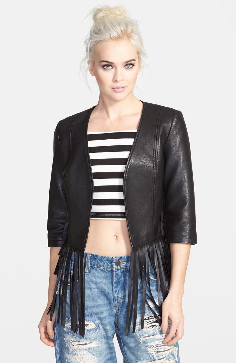 Glamorous Faux Leather Fringe Jacket, Main, color, 