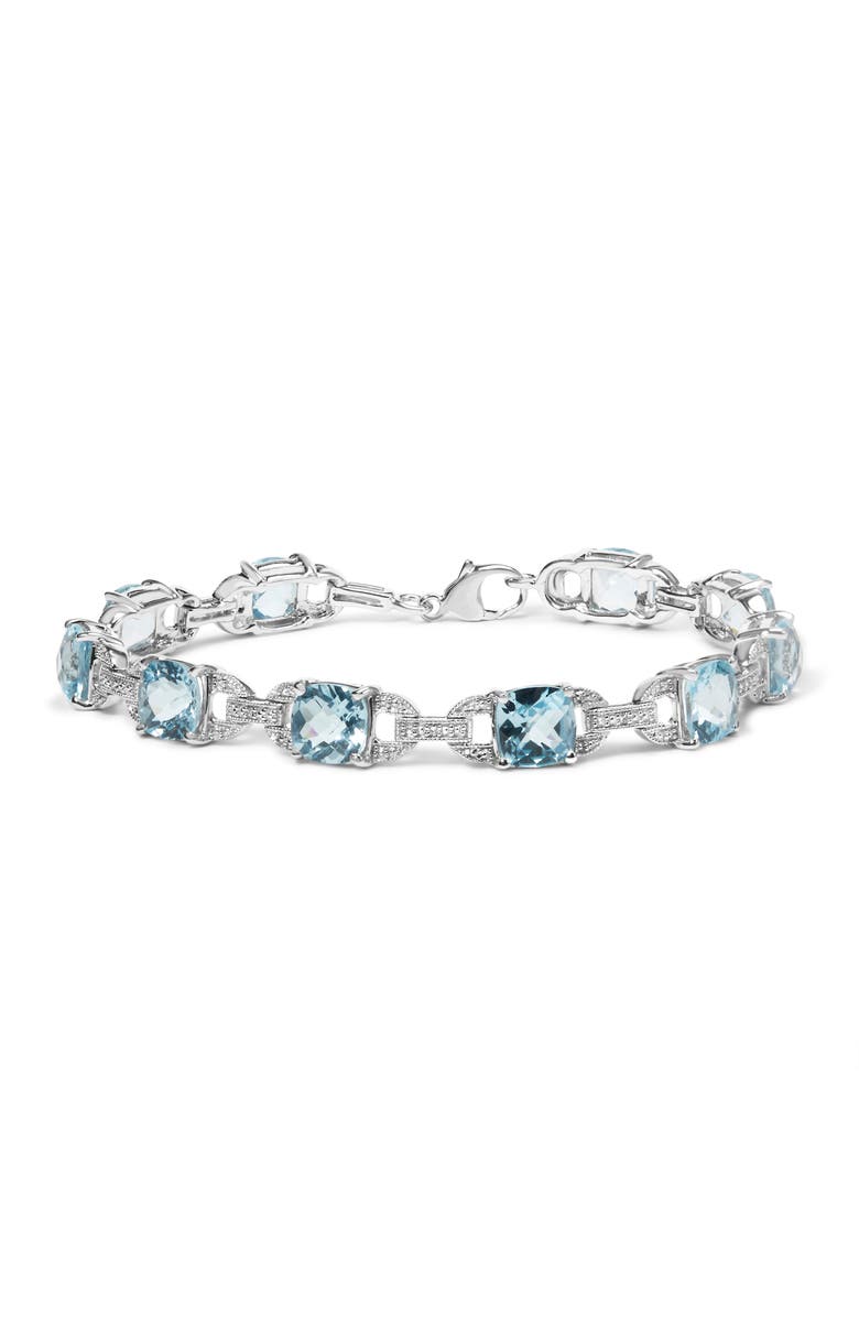Haus of Brilliance Silver 7x7 mm Cushion Cut Blue Topaz and Diamond Accent Tennis Bracelet, Main, color, Blue Topaz