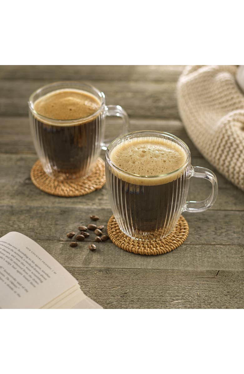 JoyJolt Set of 4 Savor Fluted Double Wall Glass Mug, Alternate, color, Clear