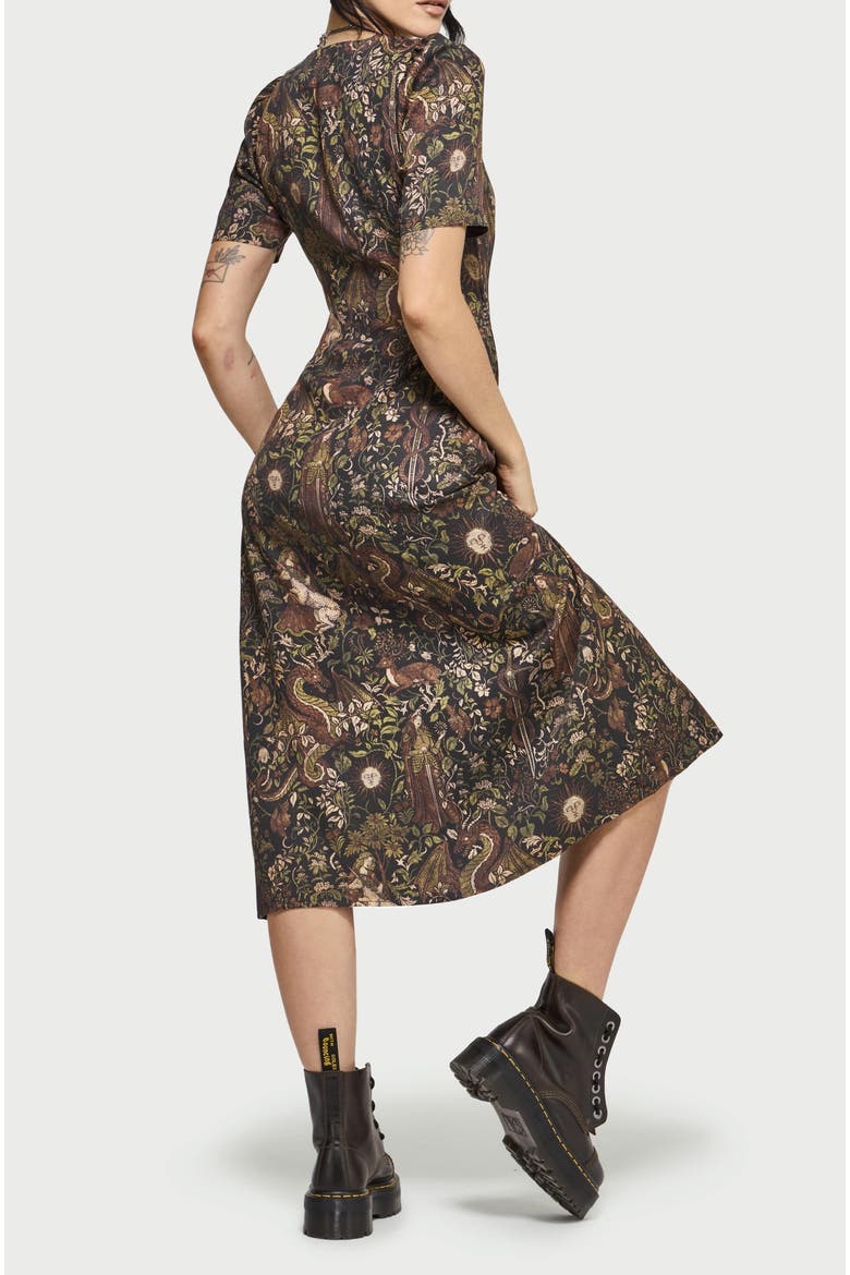 Haunt Medieval Print Wrap Midi Dress, Alternate, color, Brown