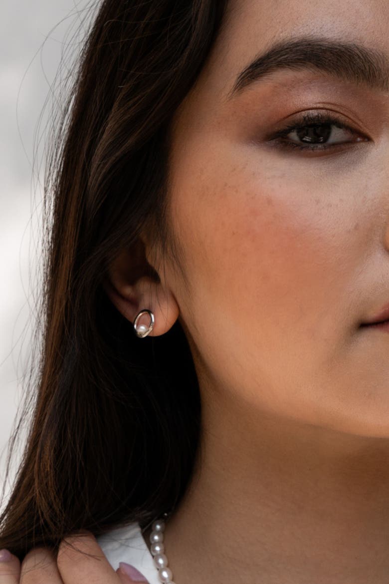Open Circle & White Pearl Waterfall Earrings, Alternate, color, Sterling Silver