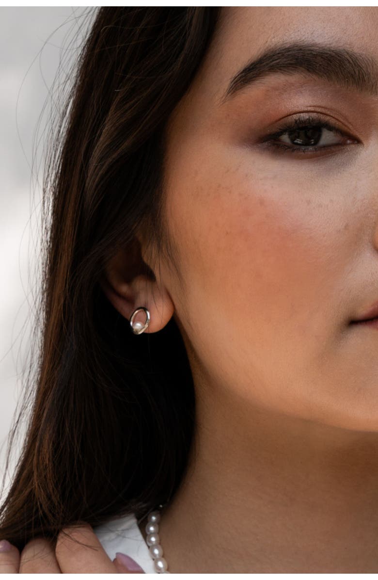 Dower & Hall Open Circle & White Pearl Waterfall Earrings, Alternate, color, Sterling Silver