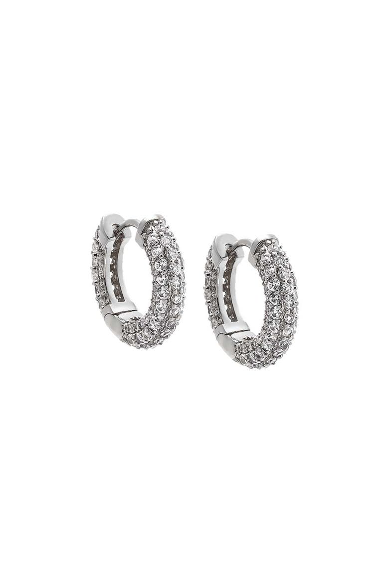 CZ Pave Mini Rounded Huggie Earring, Main, color, Silver