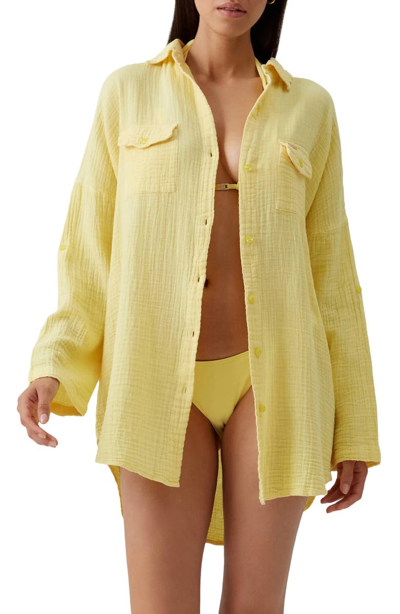 Melissa Odabash Elena Cotton Gauze Cover-Up Shirt, Main, color, Yellow