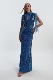 Karen Millen Petite Beaded Cap Sleeve Maxi Dress