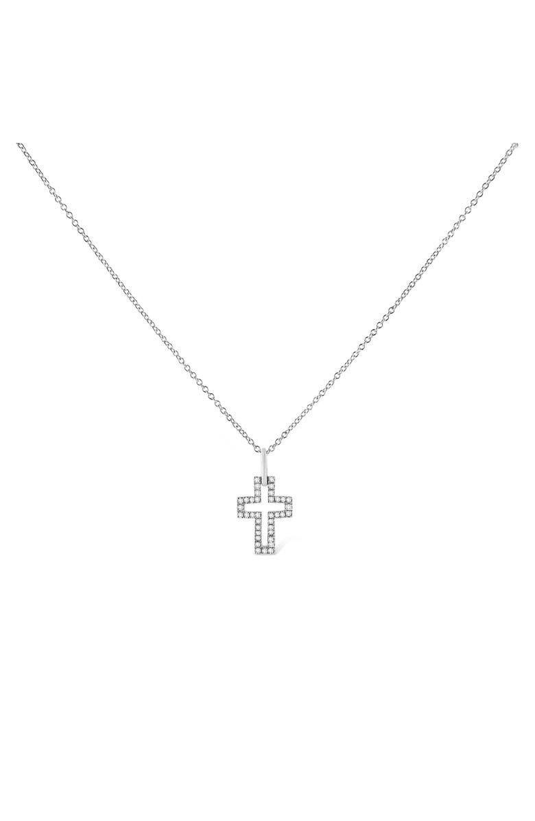 Haus of Brilliance Silver 1/10 cttw Pave-Set Round-Cut Diamond Open Cross Pendant Necklace, Alternate, color, White