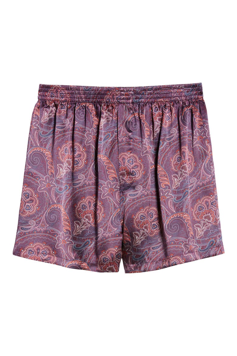 Paisley Silk Boxers, Main, color, BURGUNDY