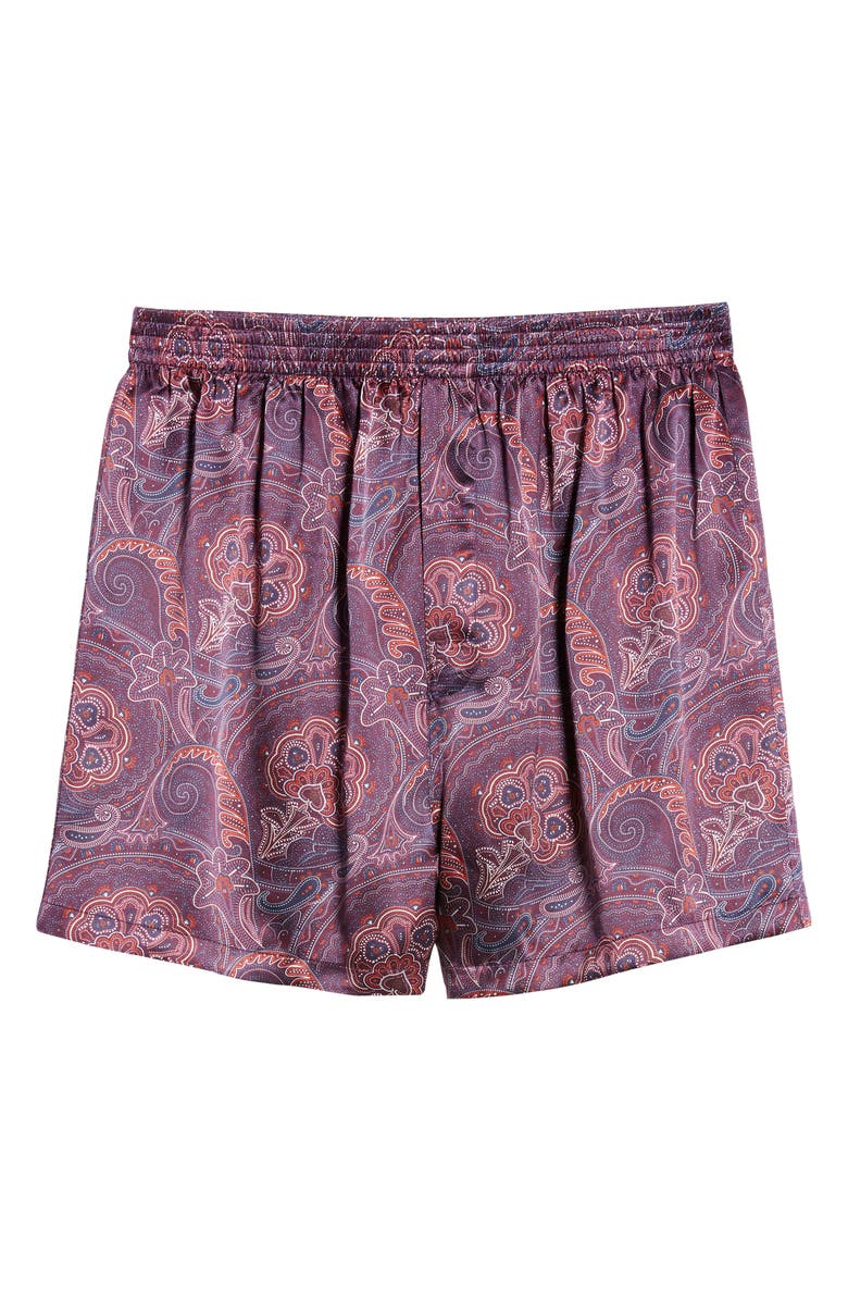 Majestic International Paisley Silk Boxers, Main, color, Burgundy