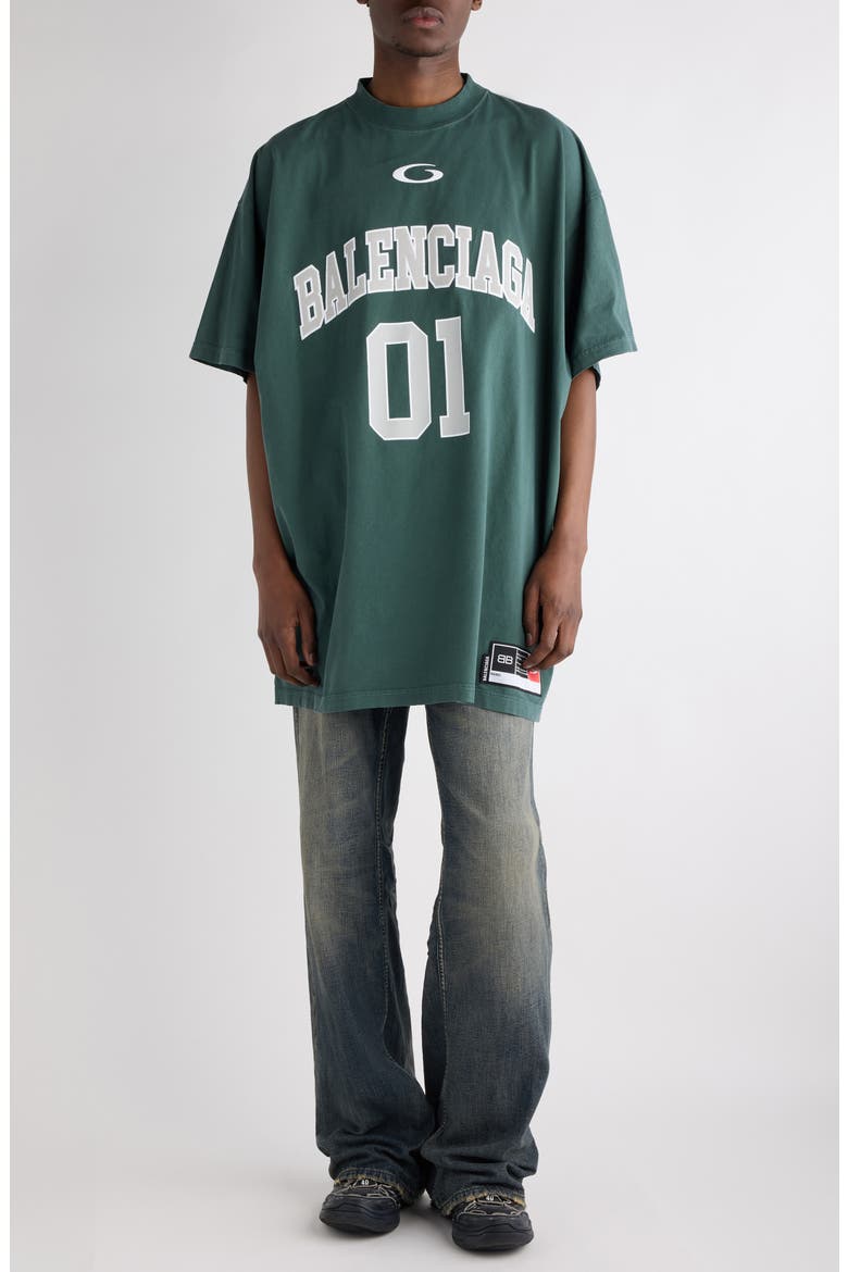 Jersey Oversize Cotton T-Shirt, Alternate, color, 6399 DARK GREEN/ LIGHT GRY