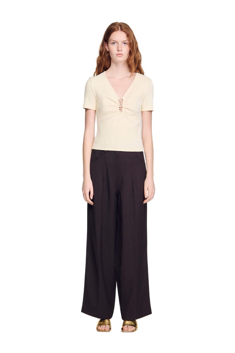 Jewelled cropped cotton T-shirt, Alternate, color, Ecru