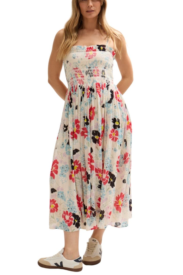 Jessica Detachable Strap Poppy Print Midi Dress, Alternate, color, Cream