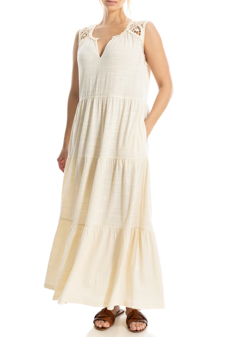 Crochet Trim Tiered Maxi Dress, Alternate, color, EGGSHELL-EGGSHELL